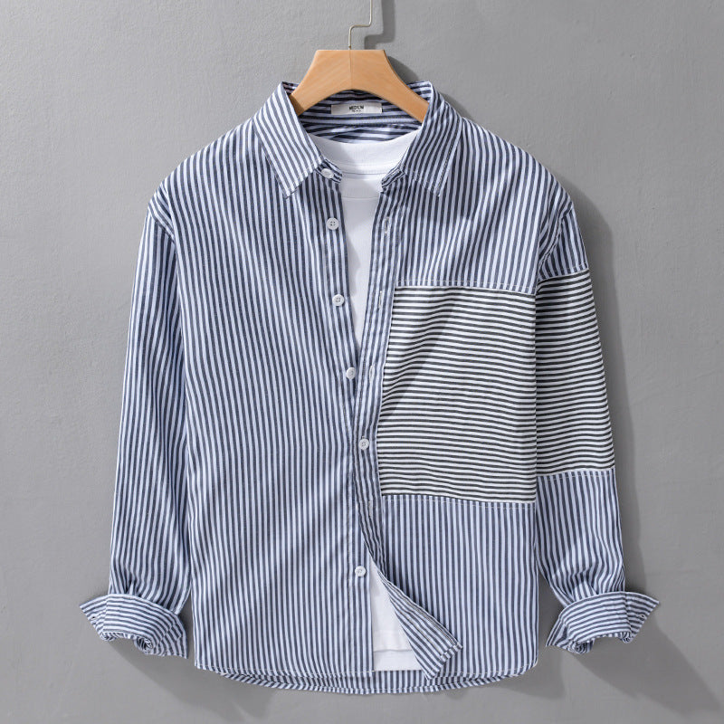 Herren Gestreiftes Patchwork-Hemd mit Brustpatch und Relaxed-Fit Echoarchiv