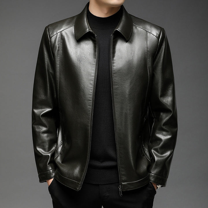 Herren Minimalistische Glattlederjacke mit Hemdkragen und taillierter Passform Echoarchiv