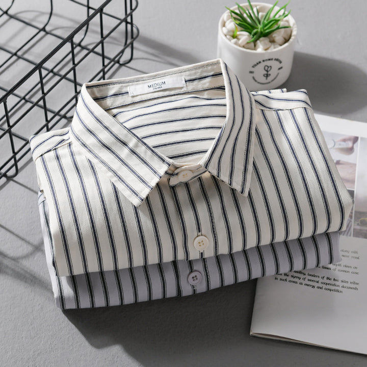 Herren Nadelstreifen-Langarm-Hemdjacke im Overshirt‑Stil aus leichtem Baumwollmix mit diagonaler Brusttasche Echoarchiv