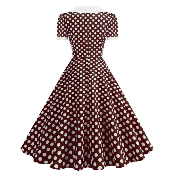 Damen Retro Maxikleid mit Kragen und Punkten Echo Archiv