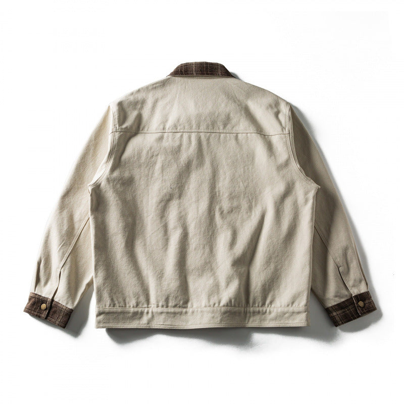 Herren Oversize-Truckerjacke aus Canvas mit Kontrast-Karo-Kragen und aufgesetzten Brusttaschen Echo Archiv