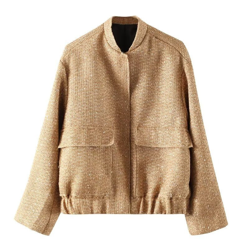 Damen verzierte Bouclé-Bomberjacke mit Pailletten und Strass Echo Archiv