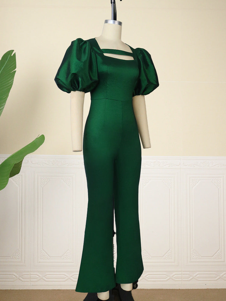 Damen eleganter Overall mit Puffärmeln und quadratischem Ausschnitt Echo Archiv