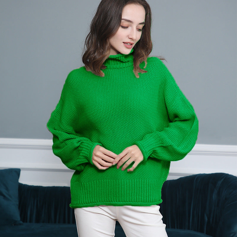 Damen Grobgestrickter Rollkragenpullover mit Ballonärmeln Echo Archiv