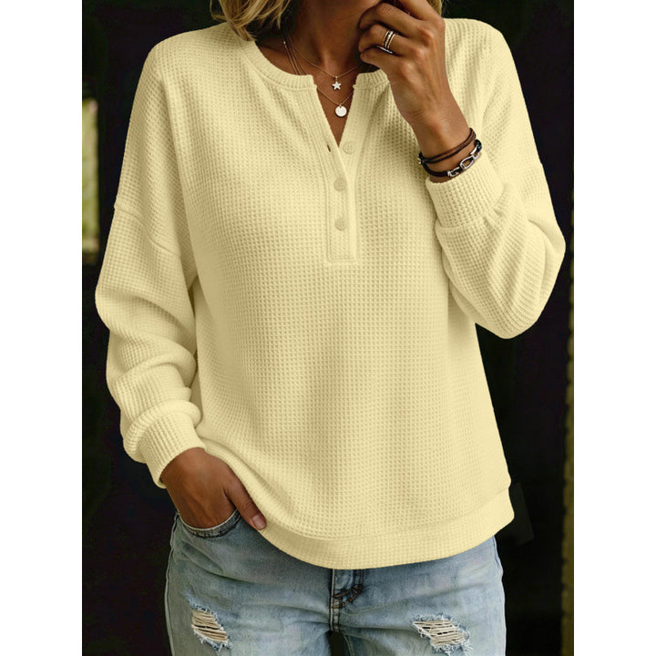 Damen Waffelstrick-Henleypullover mit Oversize-Schnitt Echoarchiv