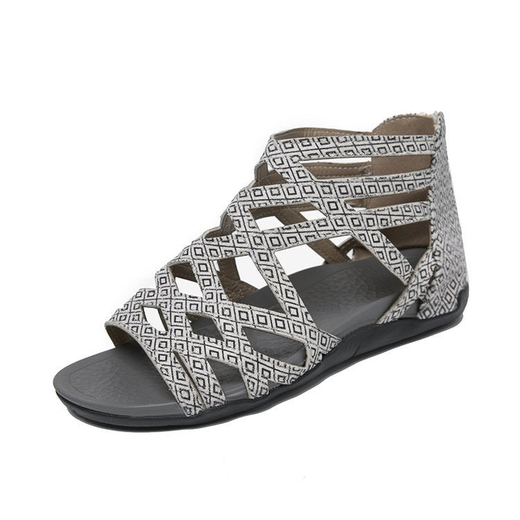 Damen Römersandalen mit Zipper, geflochtenem Cut-Out-Obermaterial und gepolsterter Komfortsohle – Sorelia