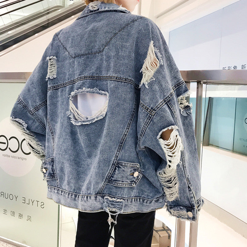 Damen Lässige Oversize Jeansjacke mit Destroyed-Details Echoarchiv