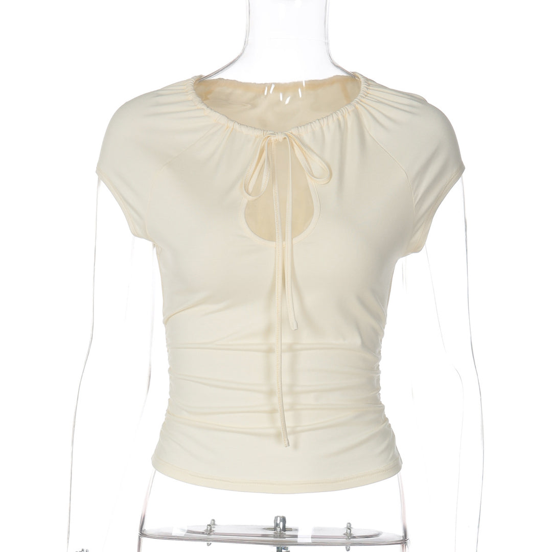 Damen figurbetontes Kurzarmshirt mit Dekolleté und Raffung Echo Archiv