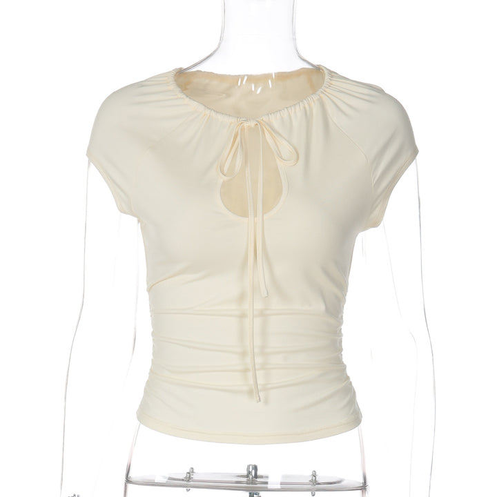Damen figurbetontes Kurzarmshirt mit Dekolleté und Raffung Echo Archiv