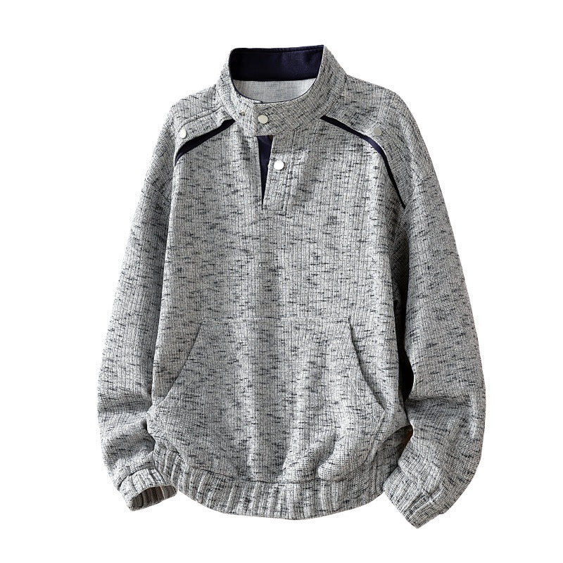 Herren Oversized Sweatshirt mit strukturiertem Design, Stehkragen, Druckknopfverschluss und Kängurutasche – Marzano