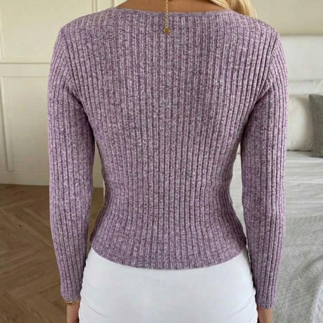 Damen Tailliertes Rippstrick-Wrap-Top mit tiefem V-Ausschnitt Echo Archiv