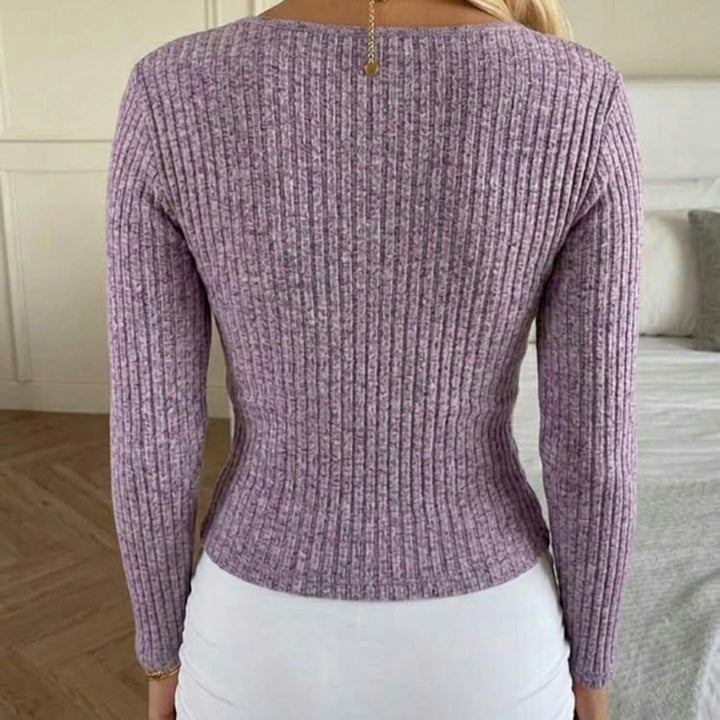 Damen Tailliertes Rippstrick-Wrap-Top mit tiefem V-Ausschnitt Echo Archiv
