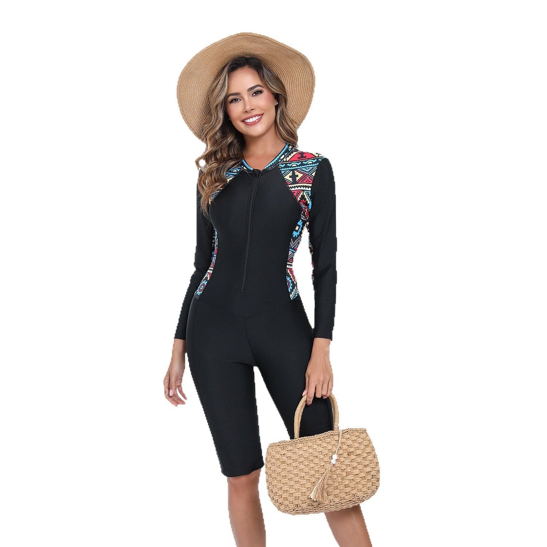 Damen Sportlicher Langarm Surfbadeanzug mit floralem Design – Maréssa