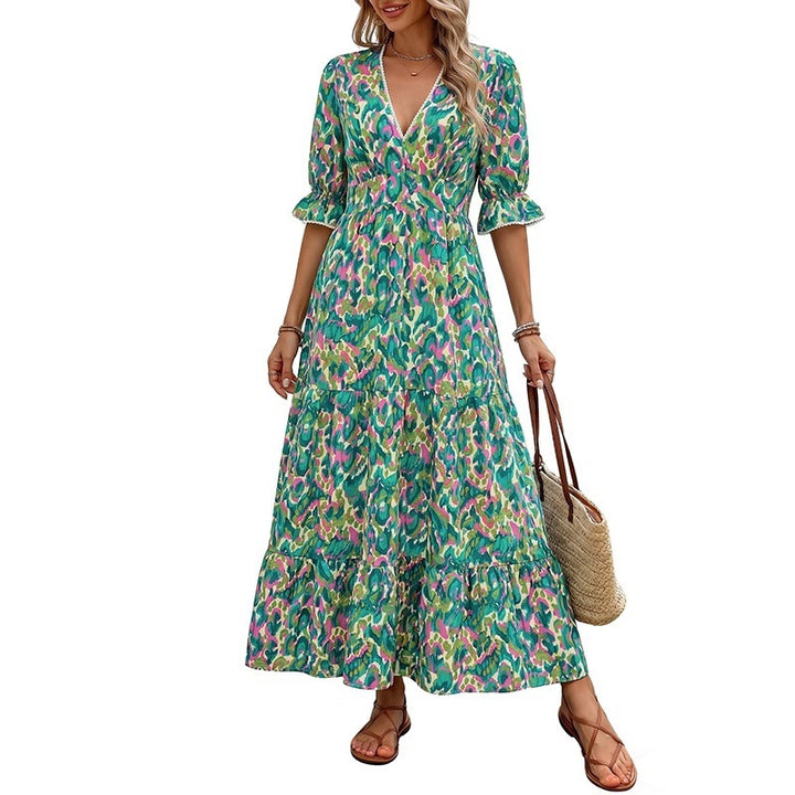 Damen Langes Maxikleid mit Rüschendetails und V-Ausschnitt Echo Archiv