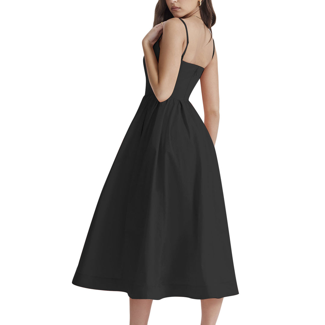 Damen elegantes Midikleid mit Spaghetti-Trägern und fließendem Rock Echo Archiv