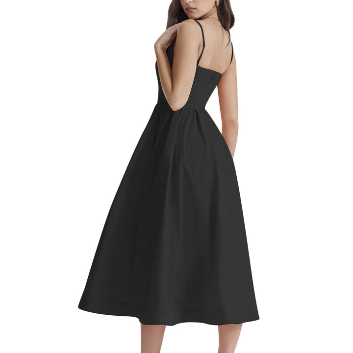 Damen elegantes Midikleid mit Spaghetti-Trägern und fließendem Rock Echo Archiv