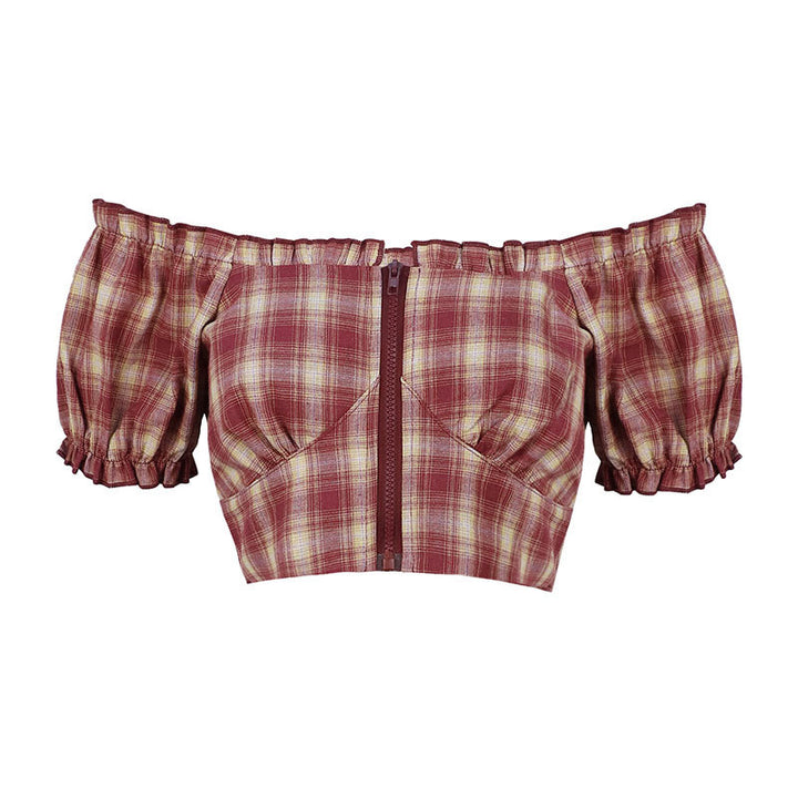 Damen Cropped Bluse mit Puffärmeln und Reißverschluss Echo Archiv