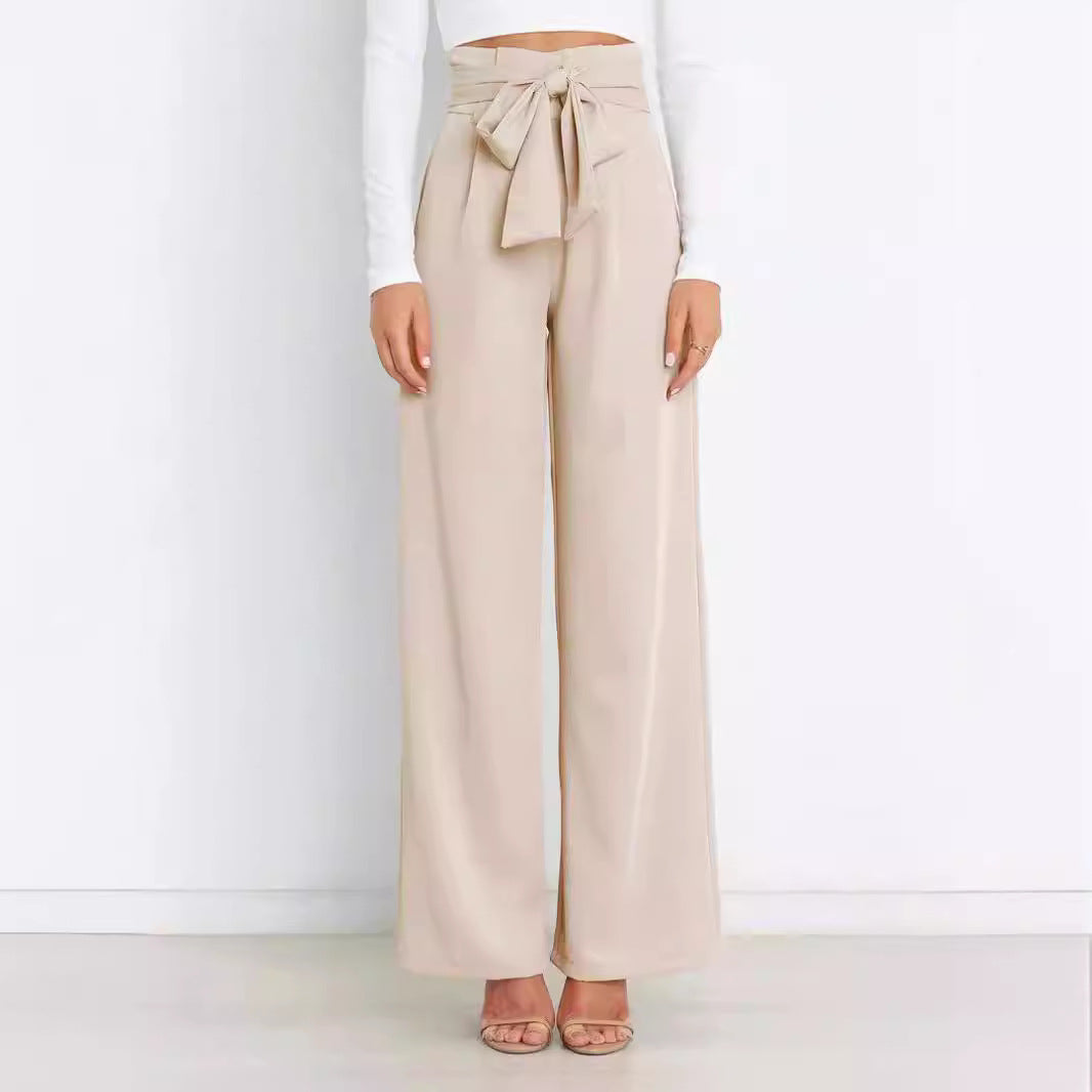 Damen hochtaillierte Paperbag-Hose mit weitem Bein und Taillengürtel – Avérine