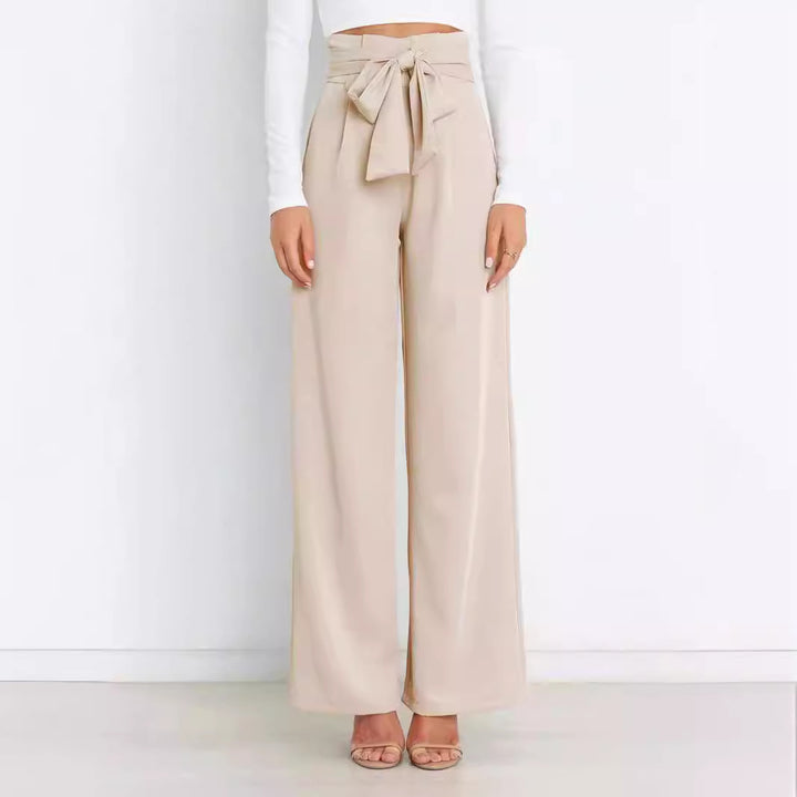 Damen hochtaillierte Paperbag-Hose mit weitem Bein und Taillengürtel – Avérine