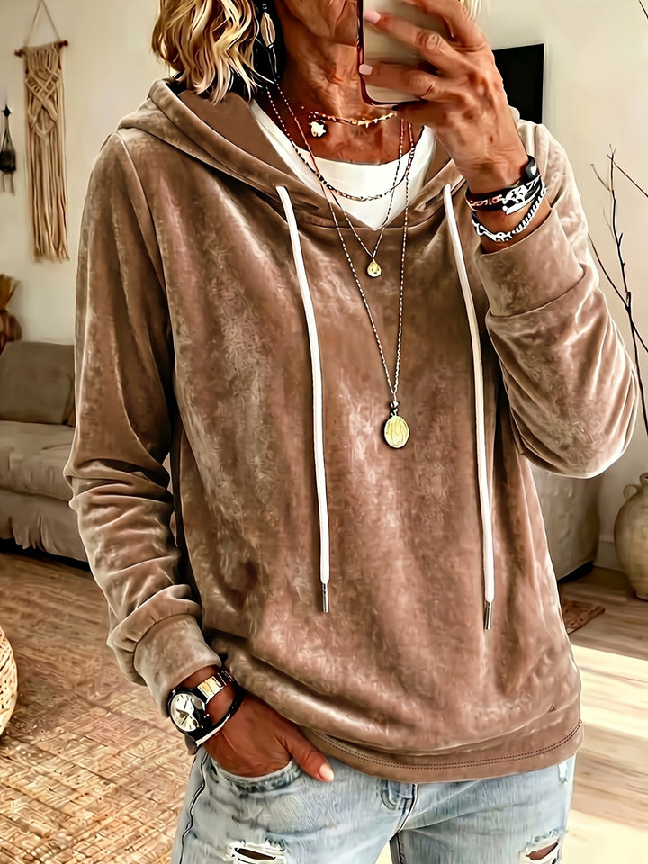 Damen Samt-Kapuzenpullover mit Relaxed-Fit und Kordelzug Echoarchiv