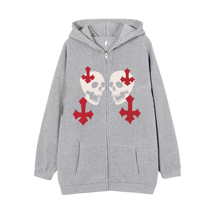 Damen Kapuzenjacke mit durchgehendem Reißverschluss und Rippenherz-Print – Auréline