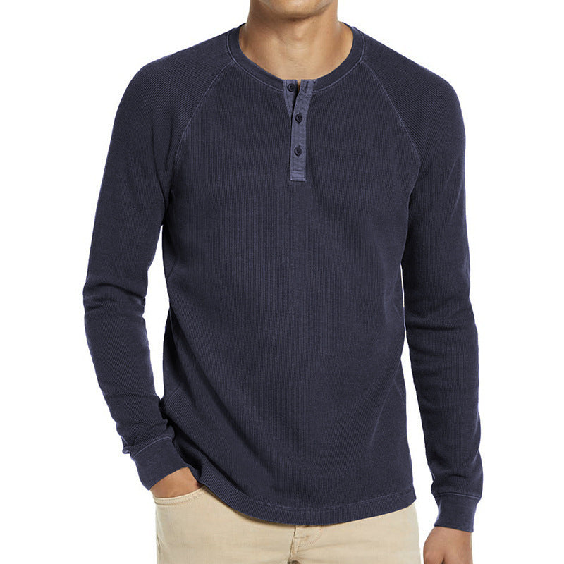 Herren Langarm-Henley-Shirt aus atmungsaktivem Baumwollmix mit Knopfleiste Echoarchiv