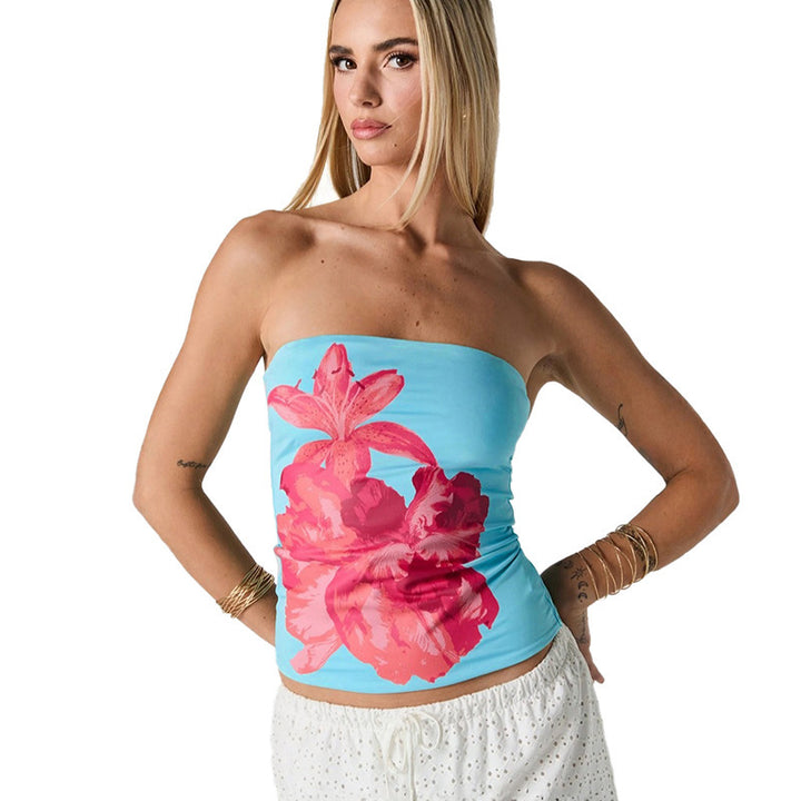 Damen Bandeau-Oberteil mit floralem Design und elastischem Stoff Echo Archiv