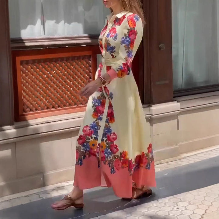 Damen nan langes Hemdblusenkleid mit floralem Print, Bindegürtel und Volantbesatz Echo Archiv