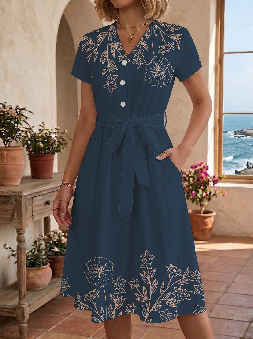 Damen Midi-Kleid mit floralem Design und bequemer Passform Echo Archiv