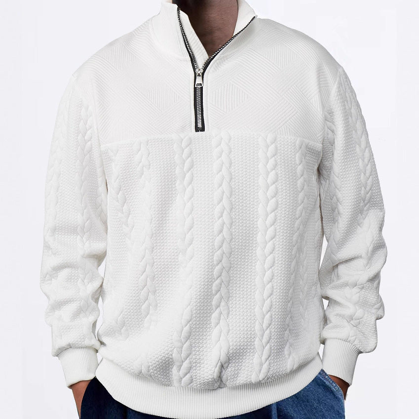 Herren sportlicher Fleece-Pullover mit hohem Kragen und stylischem Zopfdesign Echoarchiv