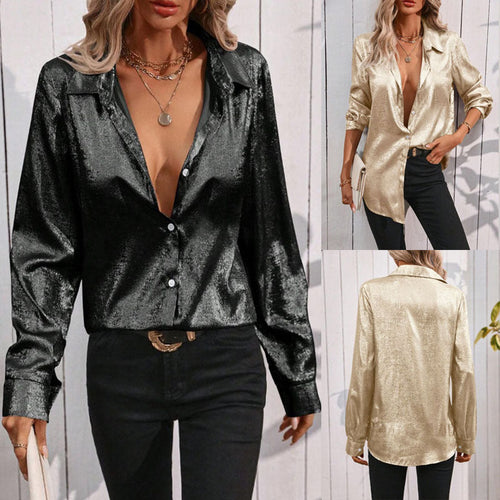Damen elegante Bluse aus schimmerndem Stoff mit klassischem Kragen Echoarchiv