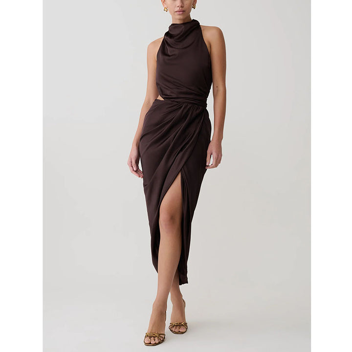Damen Elegantes Maxikleid mit hochgeschlossenem Kragen und asymmetrischem Schnitt Echo Archiv