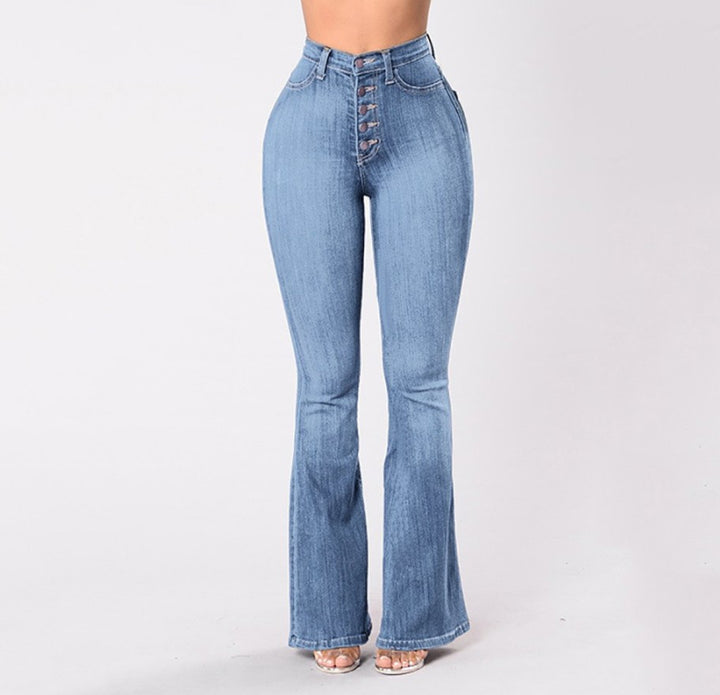 Damen nan hochgeschnittene Bootcut-Jeans mit sichtbarer Knopfleiste, figurformendem Stretch und schlankem Oberschenkel Echo Archiv