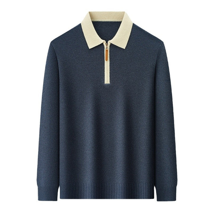 Herren eleganter Pullover mit Zip-Kragen aus hochwertiger Wolle Echoarchiv