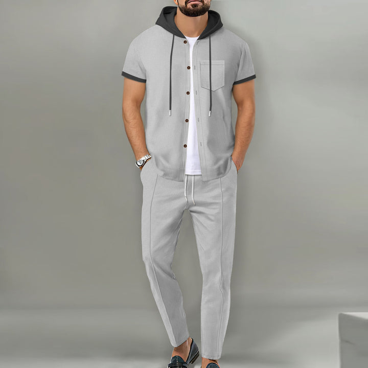 Herren lässiges Hemd- und Hose-Set mit innovativem Kapuzen-Design Echoarchiv