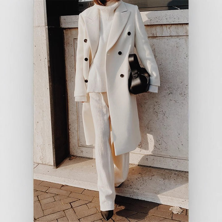 Frauen Doppelreiher Wollmischung Mantel mit oversized Schnitt und breiten Revers Echoarchiv