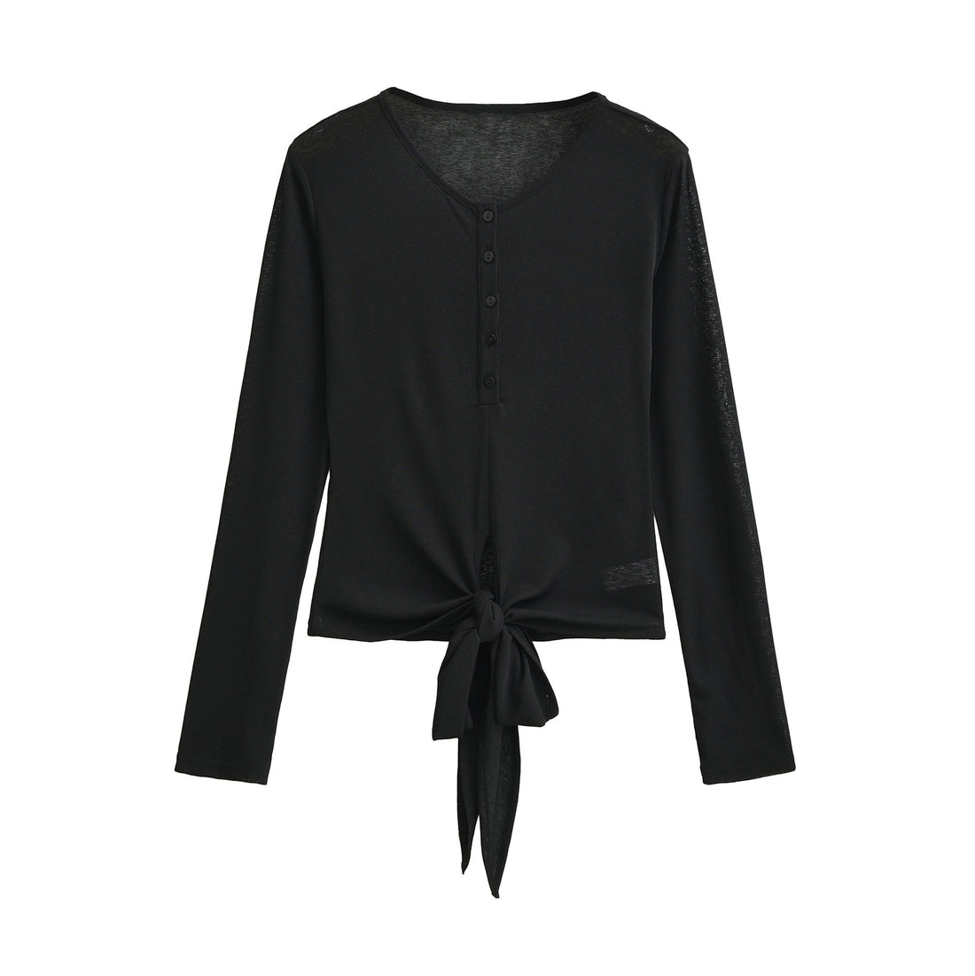 Damen Langarm-Henley-Top mit Knotenfront und Knopfleiste Echoarchiv