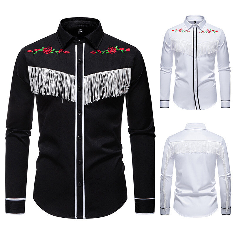 Herren elegante Westernbluse mit Fransen und bestickten Motiven Echoarchiv