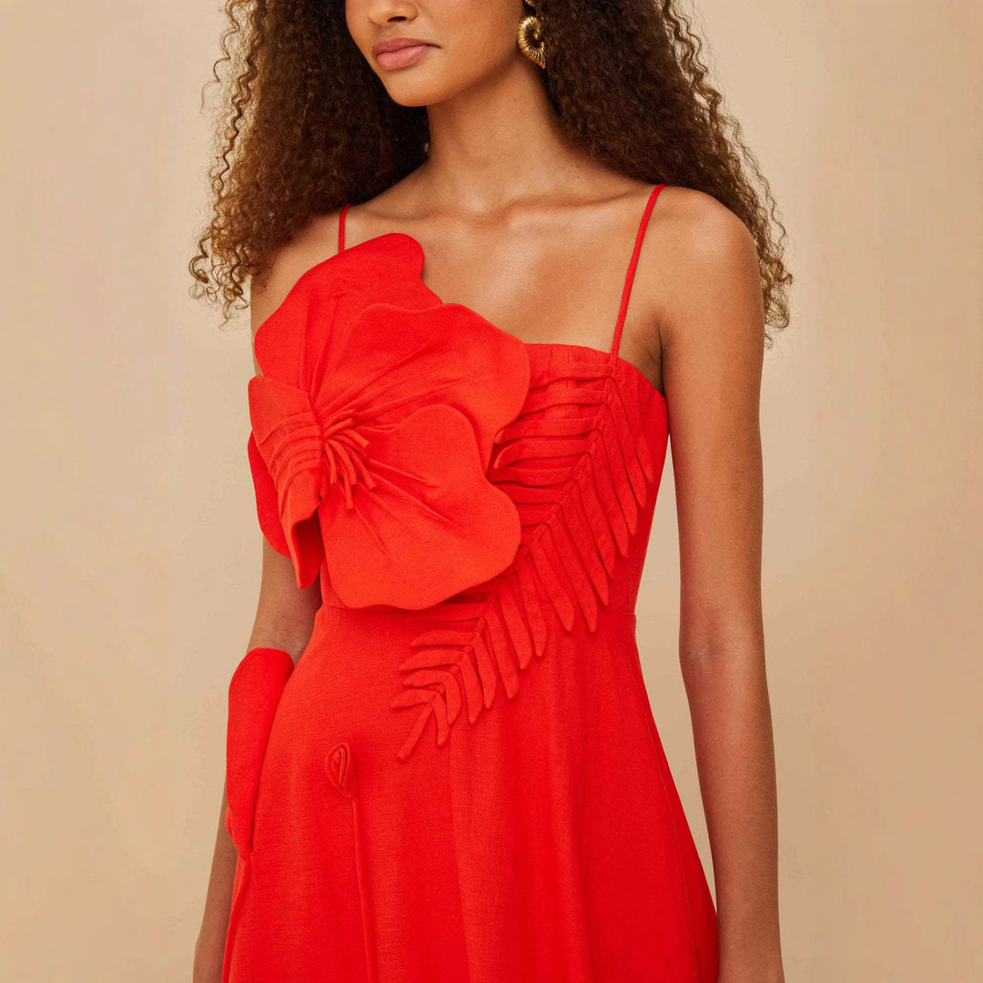 Damen Midi-Kleid mit kunstvollen Rüschendetails und verstellbaren Spaghettiträgern Echo Archiv