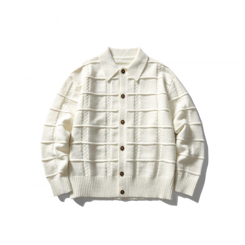 Unisex Kastenförmige Strickjacke mit Hemdkragen und strukturierter Karoprägung Echo Archiv