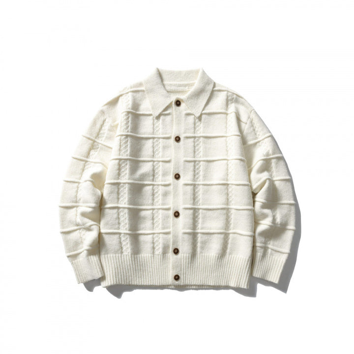 Unisex Kastenförmige Strickjacke mit Hemdkragen und strukturierter Karoprägung Echo Archiv