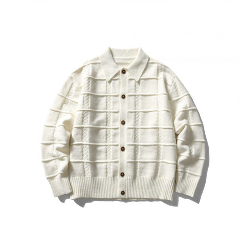 Unisex Kastenförmige Strickjacke mit Hemdkragen und strukturierter Karoprägung Echo Archiv