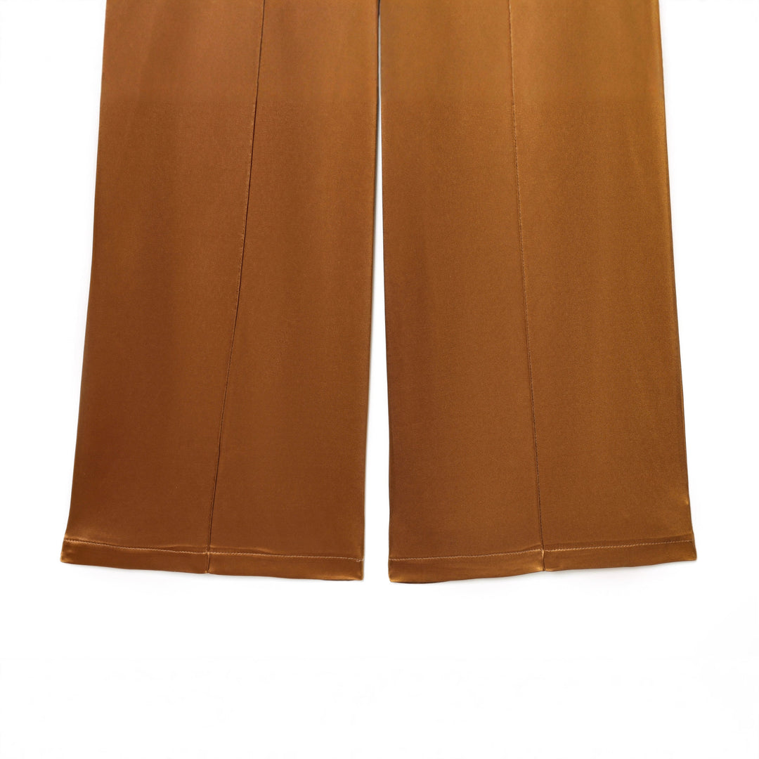 Damen hochtaillierte Satin-Culotte mit verdeckter Knopfleiste, Bügelfalte und seitlichen Eingrifftaschen – Avélisse