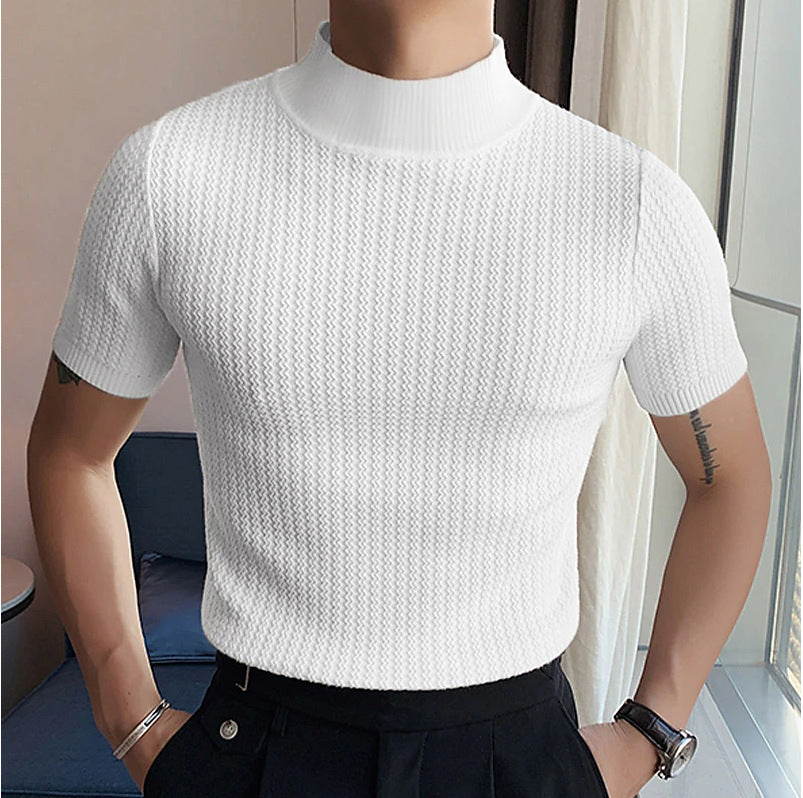 Herren nan kurzärmliges Stehkragen-Feinstrickshirt mit feiner Rippstruktur Echo Archiv