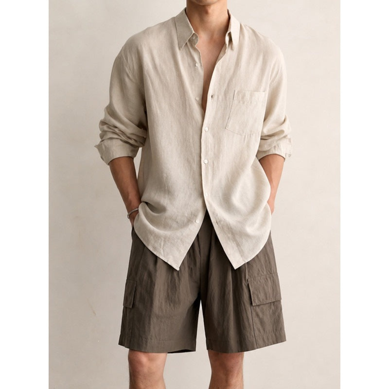 Herren Leichtes Leinen-Baumwoll-Hemd mit Brusttasche und relaxed Schnitt Echo Archiv