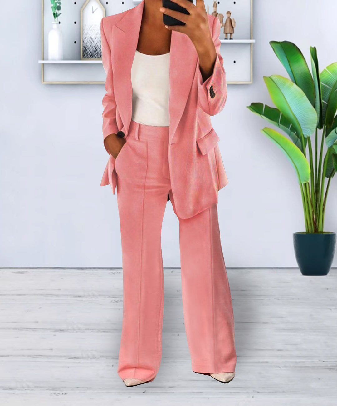 Damen Zweiteiliges Business-Casual Tailoring-Set mit Longline-Blazer und weitem Bundfalten-Hosenbein – Valéne