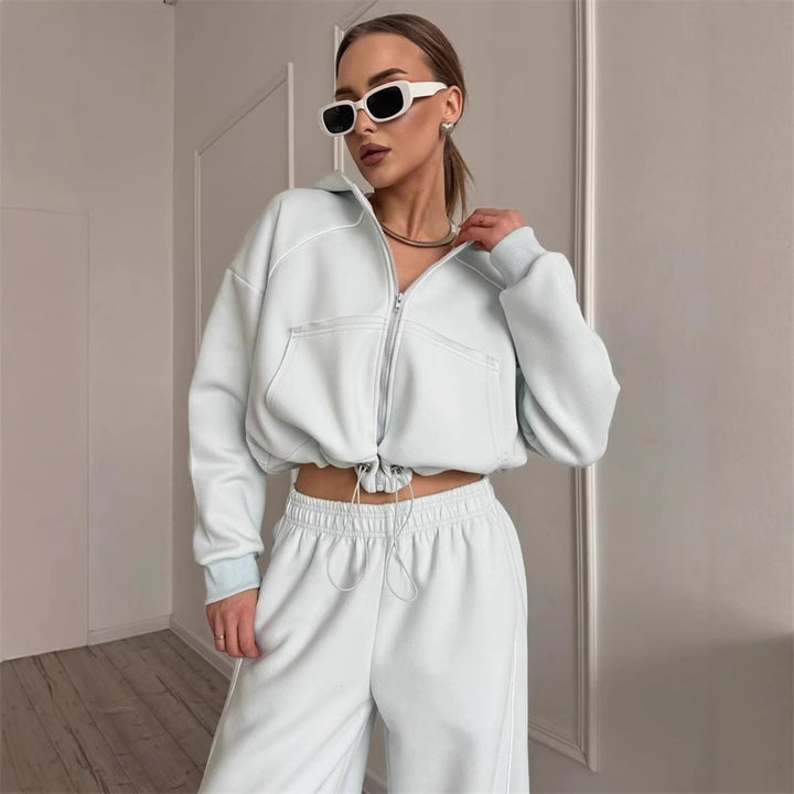 Damen nan Kapuzenjacke und weite Jogginghose Set mit kontrastnähten Echo Archiv