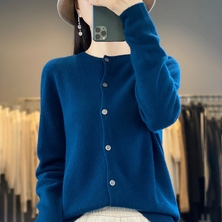 Damen Leichter Feinstrick-Cardigan mit Kaschmir‑Optik, Rundhalsausschnitt und verdeckter Knopfleiste Echoarchiv