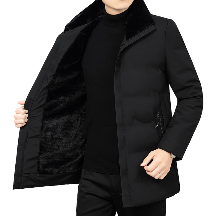 Herren Thermo-Winterkurzmantel mit luxuriösem Kunstfell-Innenfutter und Stehkragen – Marzano