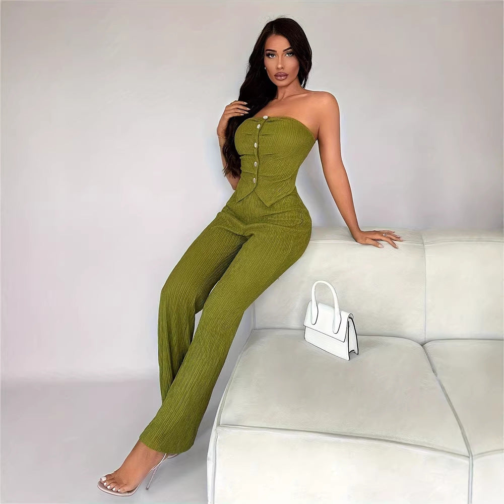 Damen eleganter Jumpsuit mit tailliertem Schnitt und Knopfdetails Echo Archiv